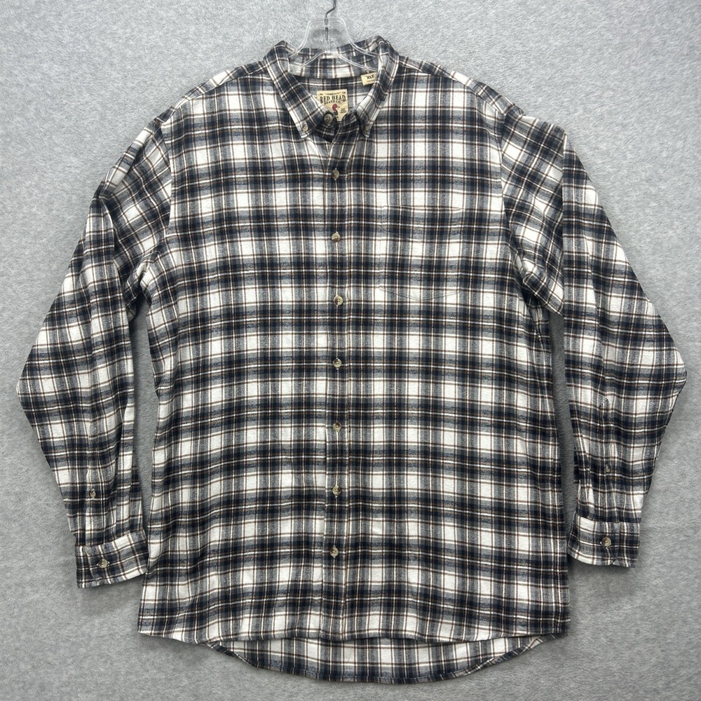 Red Head Flannel Shirt Mens XL Tall Blue Gray Plaid Lumberjack Cabincore Camp
